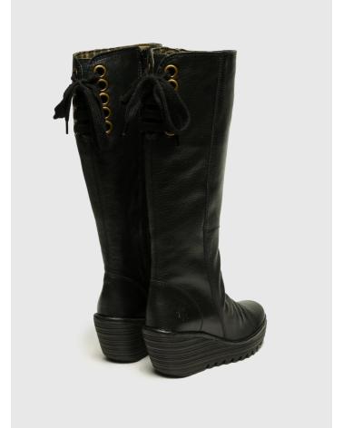 BOTA DE CUNHA ALTA FLY LONDON YUST EM PELE PRETA NEGRO