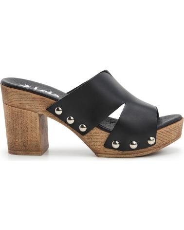 LOIS JEANS WOMEN'S HIGH HEEL CLOG SANDALS IN BLACK LEATHER NEGRO