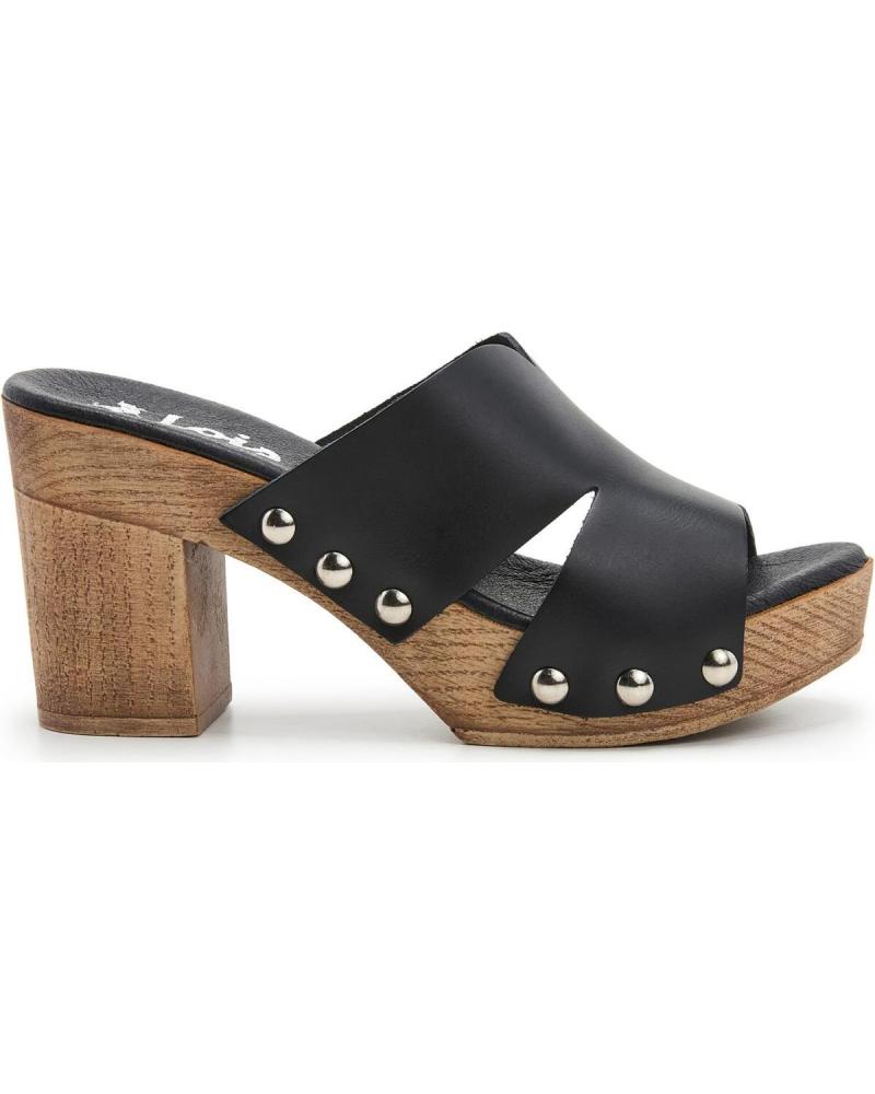 LOIS JEANS SANDALIA ALTA ZUECO MUJER TIPO PALA DE PIEL NEGRA LOIS NEGRO