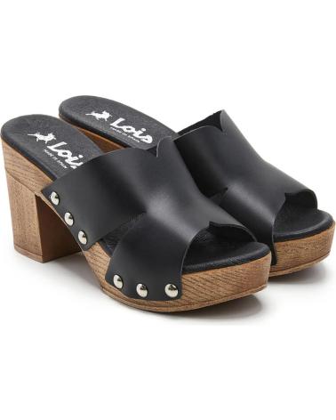 LOIS JEANS SANDALIA ALTA ZUECO MUJER TIPO PALA DE PIEL NEGRA LOIS NEGRO