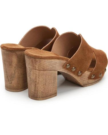 LOIS JEANS SANDALIA ALTA ZUECO MUJER TIPO PALA DE PIEL MARRON LOIS ROBLE