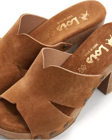 LOIS JEANS SANDALIA ALTA ZUECO MUJER TIPO PALA DE PIEL MARRON LOIS ROBLE