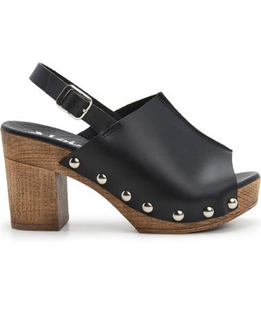 LOIS JEANS SANDALIA ALTA DE PIEL ZUECO CON CIERRE TALON LOIS NEGRO