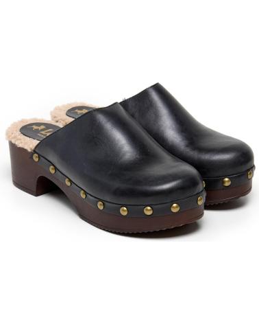 LOIS JEANS ZUECO DE PIEL DE ANTE CON TACON DE MADERA HECHO EN ESPANA MU NEGRO