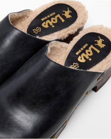 LOIS JEANS ZUECO DE PIEL DE ANTE CON TACON DE MADERA HECHO EN ESPANA MU NEGRO