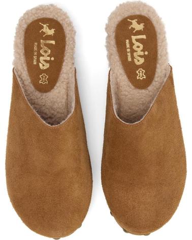 LOIS JEANS ZUECO DE PIEL DE ANTE MARRON CON TACON DE MADERA HECHO EN ES CAMEL