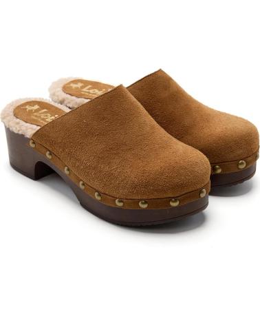 LOIS JEANS ZUECO DE PIEL DE ANTE MARRON CON TACON DE MADERA HECHO EN ES CAMEL