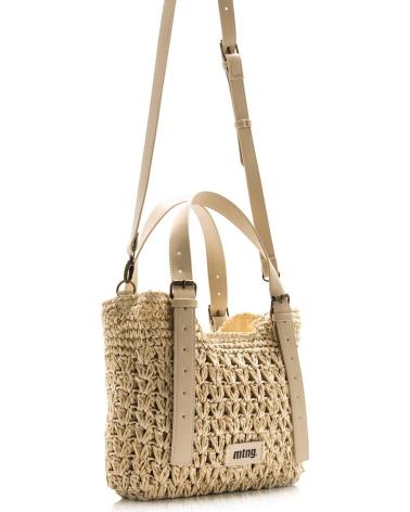 MALA A TIRACOLO MTNG HILO BEGE COM DESIGN TRANÇADO BEIGE