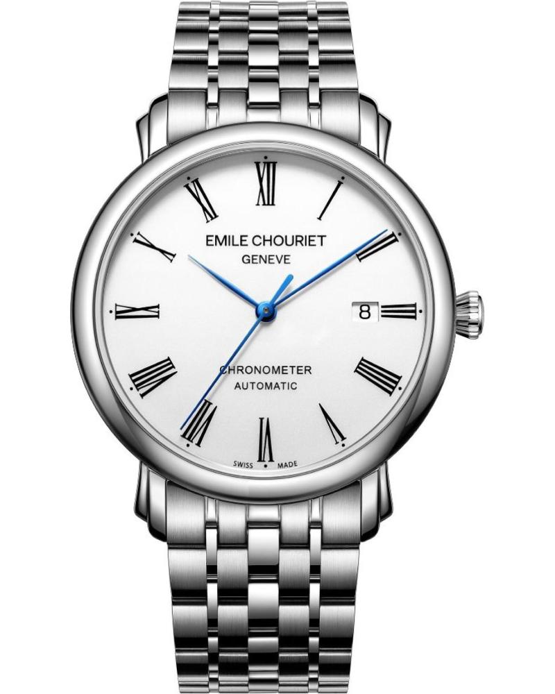 EMILE CHOURIET AUTOMATIK-UHR G40-6-6-25-6 MIT WEISSEM ZIFFERBLATT UND EDELSTAHLARMBAND GRIS