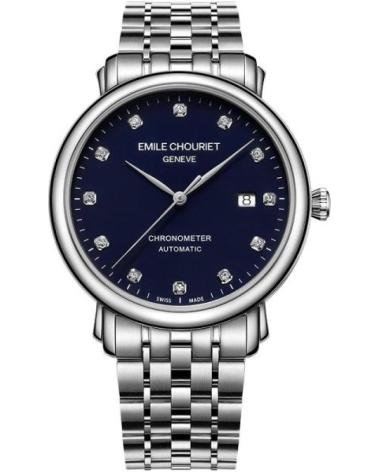 EMILE CHOURIET AUTOMATIK-UHR G40-6-6-97-6 MIT BLAUEM ZIFFERBLATT UND DIAMANTEN, EDELSTAHLARMBAND GRIS