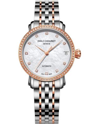 EMILE CHOURIET ARMBANDUHR 01 1168 L30 MIT BESETZTER LÜNETTE UND BICOLOR PERLMUTTZIFFERBLATT GRIS