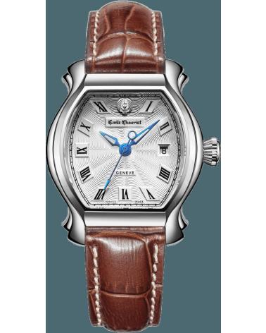 EMILE CHOURIET ARMBANDUHR 06 1138 L MIT BRAUNEM LEDERARMBAND UND WEISSEM ZIFFERBLATT MARRON