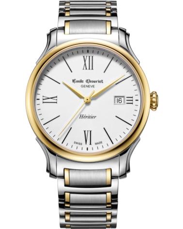 EMILE CHOURIET 08 1128 G HERREN ARMBANDUHR, BICOLOR STAHL UND GOLD, WEISSES ZIFFERBLATT GRIS