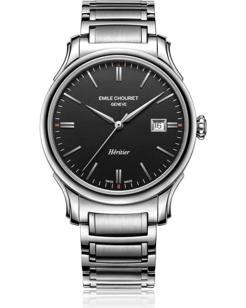 EMILE CHOURIET 08 1128 G HERREN ARMBANDUHR, EDELSTAHL MIT SCHWARZEM ZIFFERBLATT GRIS