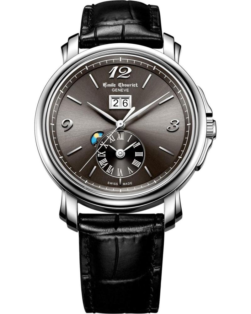 AUTOMATIKUHR EMILE CHOURIET 08.1168.G39.6.8.26.2 MIT GRAUEM ZIFFERBLATT UND SCHWARZEM LEDERARMBAND NEGRO