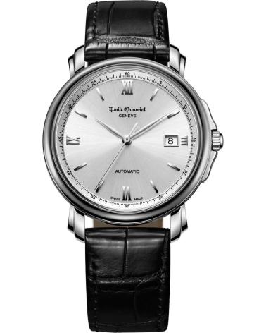 AUTOMATIKUHR EMILE CHOURIET 08.1168.G39.6.8.28.2 MIT SILBERNEM ZIFFERBLATT UND SCHWARZEM LEDERARMBAND NEGRO