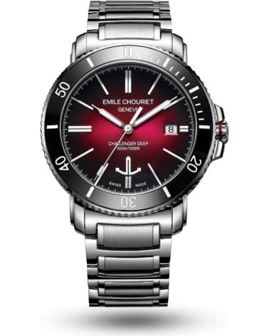 EMILE CHOURIET ARMBANDUHR 08.1169 G-6 AW R8.6 MIT ROTEM ZIFFERBLATT UND EDELSTAHLARMBAND GRIS