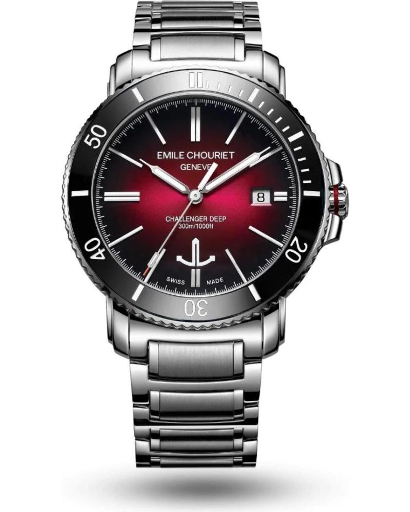 EMILE CHOURIET ARMBANDUHR 08.1169 G-6 AW R8.6 MIT ROTEM ZIFFERBLATT UND EDELSTAHLARMBAND GRIS