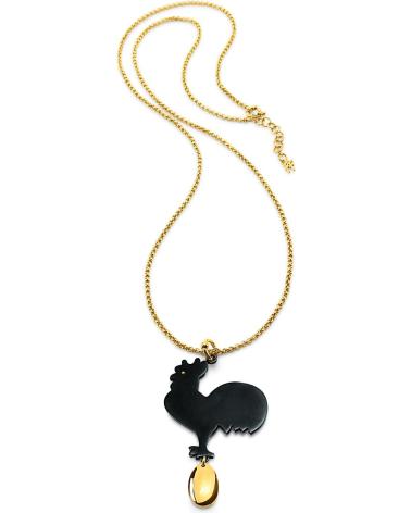 COLLAR COLGANTE FOLLI FOLLIE 1N17T018YA GALLO NEGRO Y DORADO