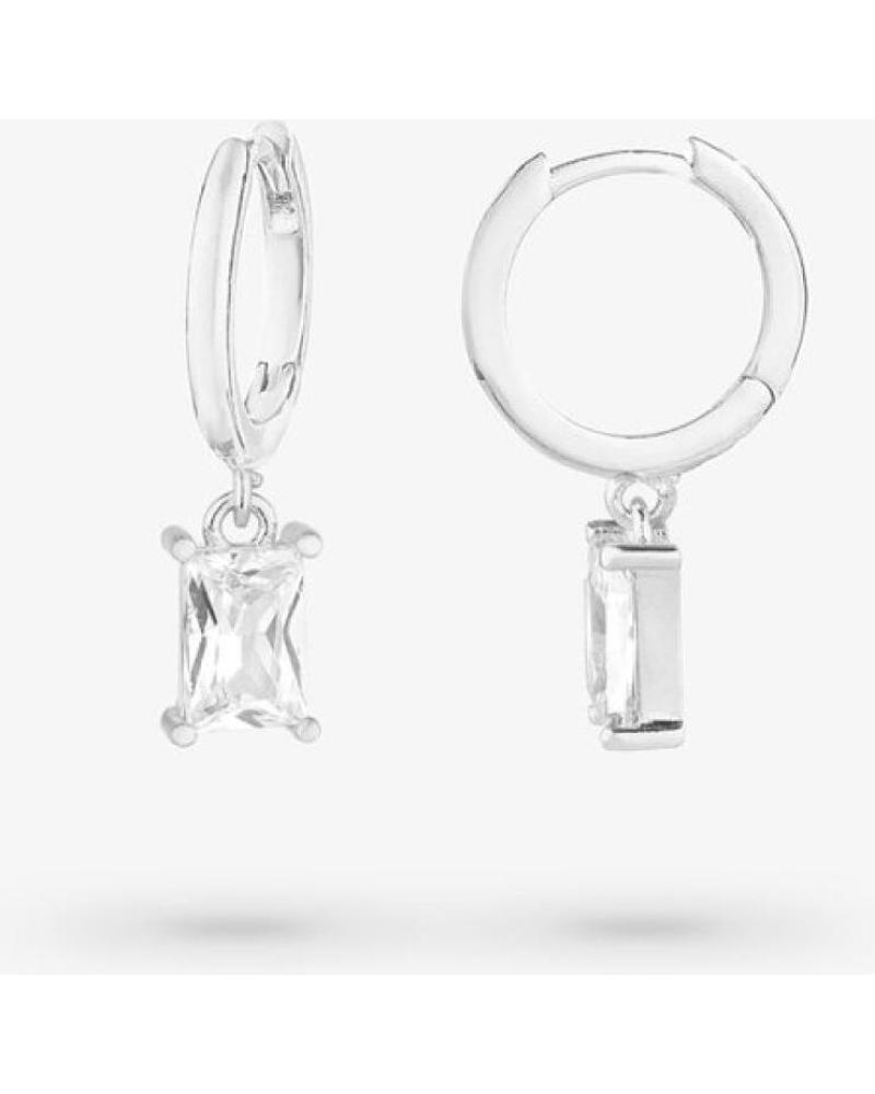 BRINCOS DE ARGOLA PENDENTES RADIANT RY000062 COM ZIRCÔNIA QUADRADA E ACABAMENTO PRATEADO