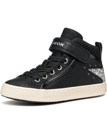 GEOX SNEAKERS ALTE CON ELASTICO E VELCRO, NERO-ARGENTO NEGRO