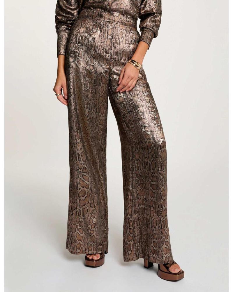 PANTALONI LARGHI MORGAN 252-PJENG F CON PAILLETTES STAMPA ANIMALIER ANIMAL PRINT