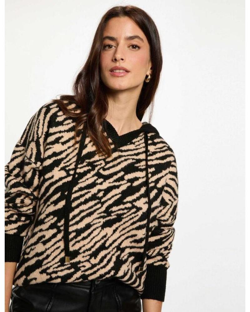 FELPA CON CAPPUCCIO MORGAN 252-MBANC BEIGE STAMPA ANIMALIER BEIGE
