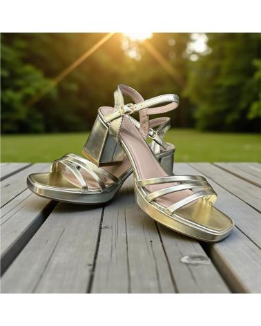 CALZADOMANIA SANDALO CON TACCO LARGO E FASCE DORATE ORO