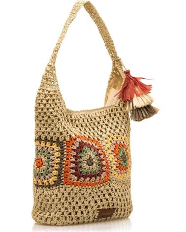 MTNG COSTA BEIGE HOBO TASCHE AUS HÄKELSTOFF MIT FARBIGEN APPLIKATIONEN UND QUASTE BEIGE