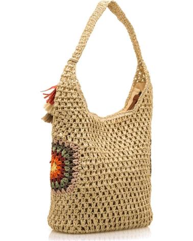 MTNG COSTA BEIGE HOBO TASCHE AUS HÄKELSTOFF MIT FARBIGEN APPLIKATIONEN UND QUASTE BEIGE