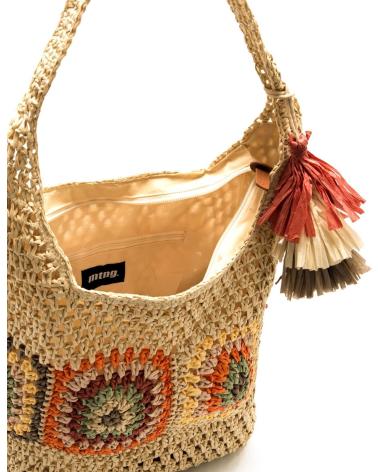 MTNG COSTA BEIGE HOBO TASCHE AUS HÄKELSTOFF MIT FARBIGEN APPLIKATIONEN UND QUASTE BEIGE