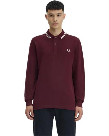 POLO FRED PERRY M3636 BORDEAUX À COL RAYÉ BLANC ET BLEU AZUL