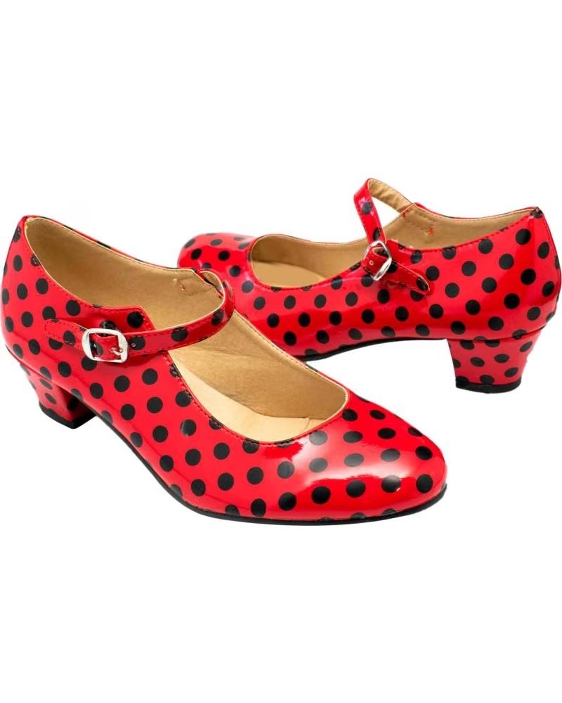 FLAMENCO MODELO 80171-RDBL36 - ZAPATOS DE BAILE ROJOS CON LUNARES