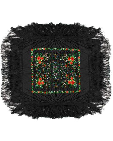 FLAMENCO PGGRCN22 - CHAL BORDADO VERDE NARANJA SOBRE NEGRO