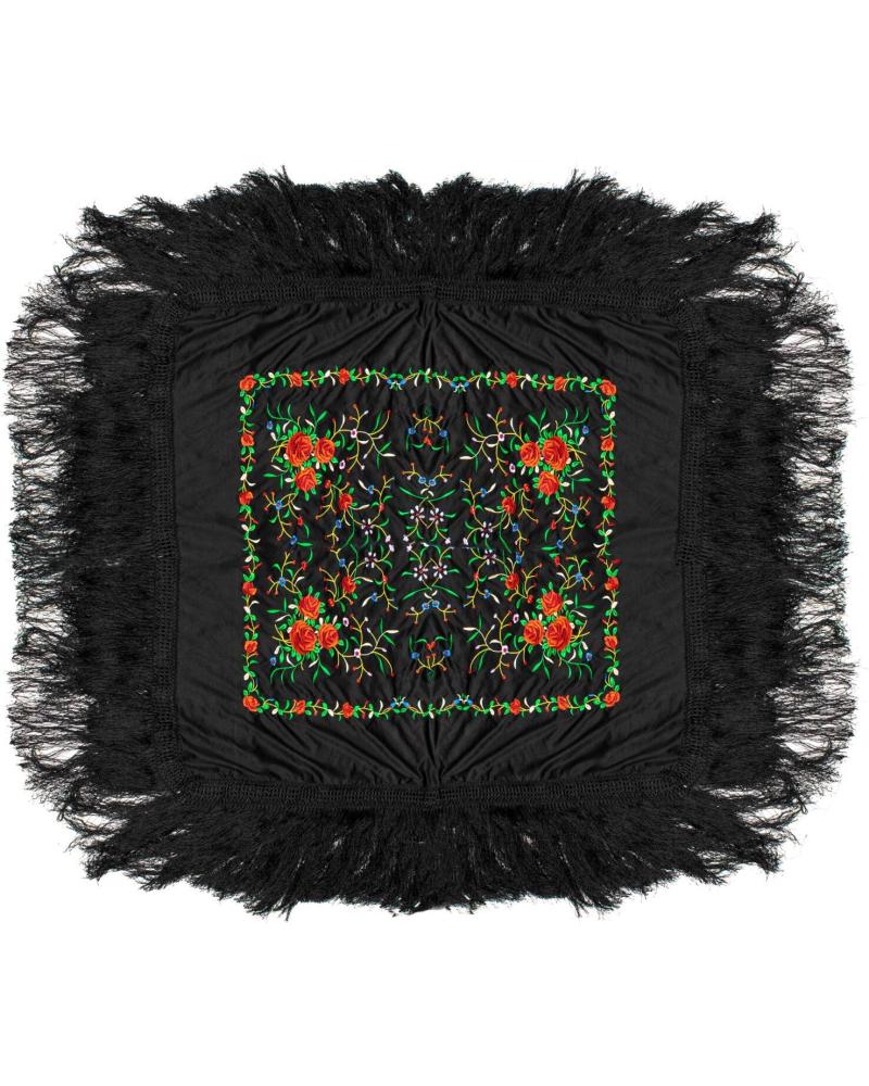 FLAMENCO PGGRCN22 - CHAL BORDADO VERDE NARANJA SOBRE NEGRO