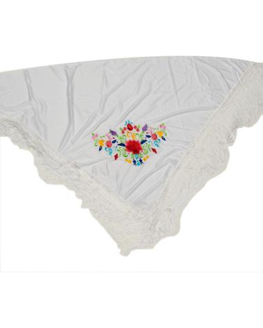 FLAMENCO PGNBLNC - XAILE BRANCO TRIANGULAR COM BORDADO FLORAL MULTICOLORIDO