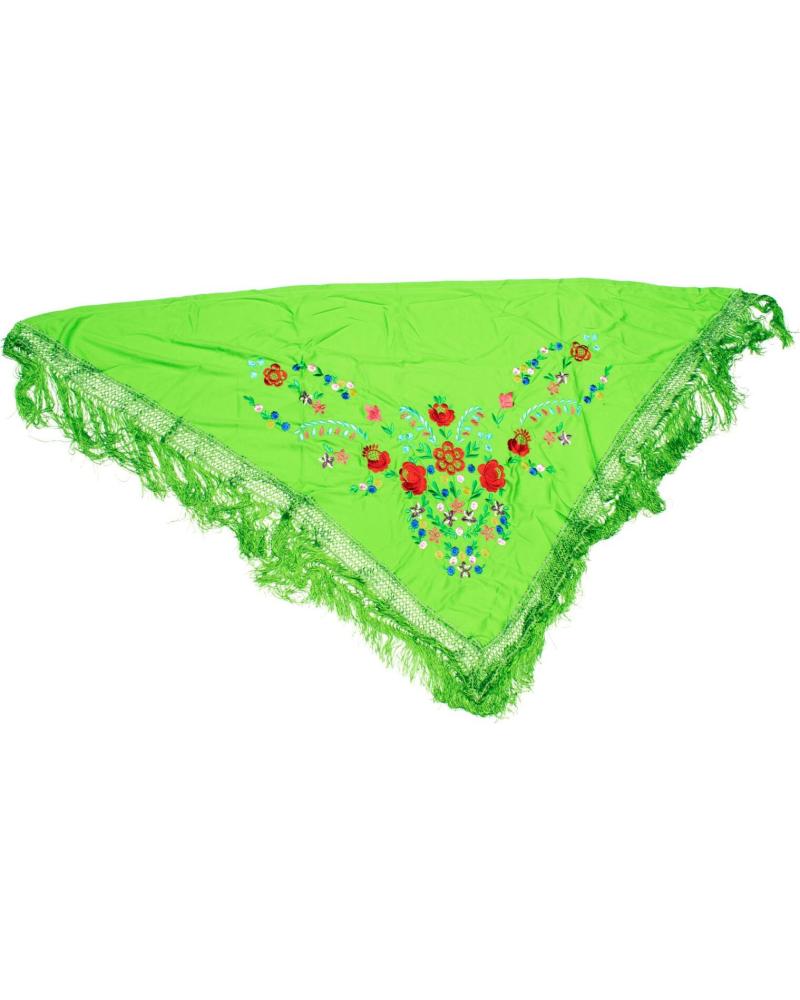 FLAMENCO PGNVER - XAILE VERDE TRIANGULAR COM BORDADO FLORAL VIBRANTE