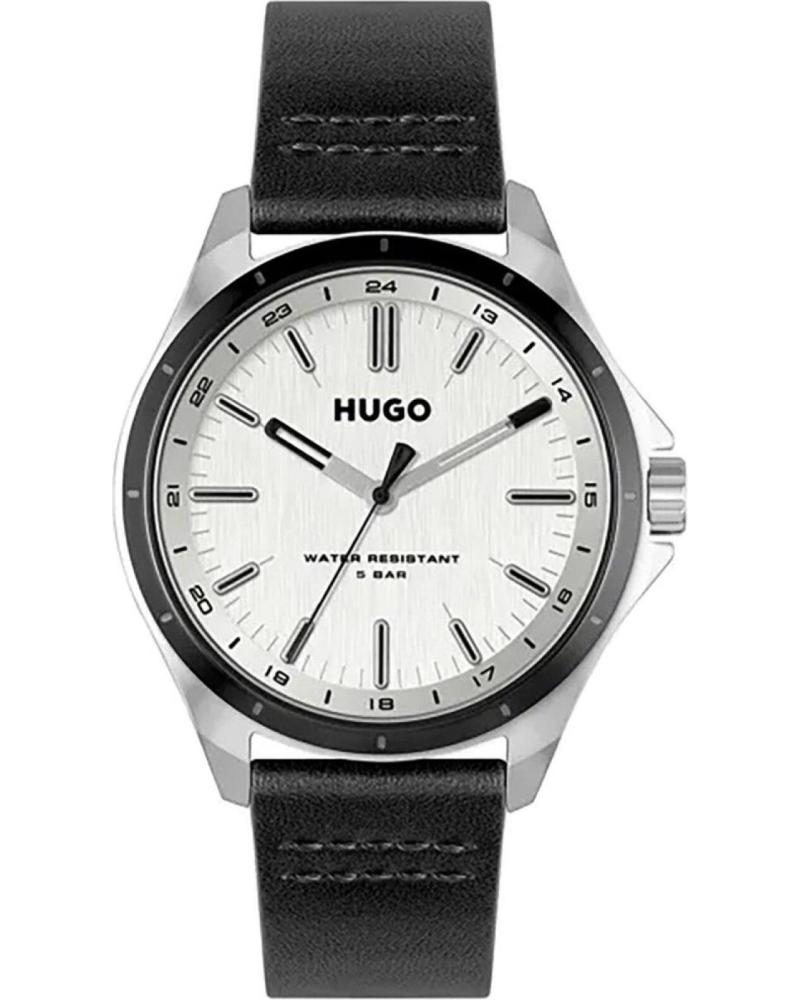 RELOJ HUGO 1530325 PARA HOMBRE - ESFERA BLANCA Y CORREA NEGRA NEGRO