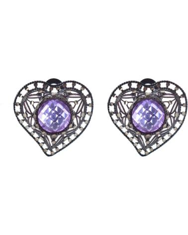 WOMEN'S HEART EARRINGS LOTUS LP-1044-4-2 WITH LILAC GEM