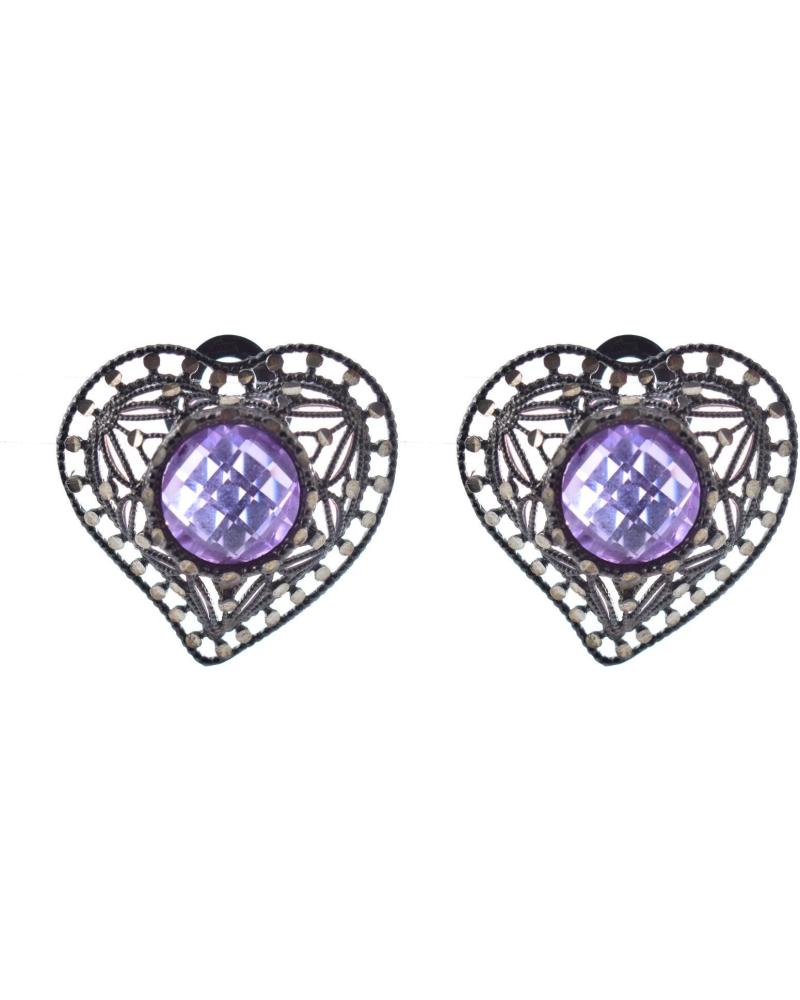 WOMEN'S HEART EARRINGS LOTUS LP-1044-4-2 WITH LILAC GEM