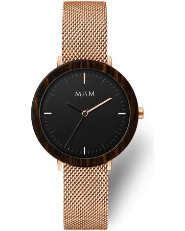 RELOJ MAM 675 CON ESFERA NEGRA, BISEL OSCURO Y CORREA MALLA MILANESA ORO ROSA ROSA