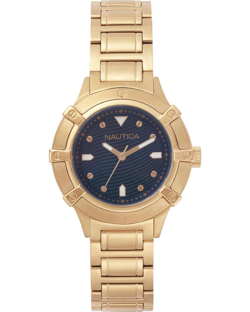 RELÓGIO ANALÓGICO NAUTICA NAPCPR005 DOURADO COM MOSTRADOR AZUL ROSADO