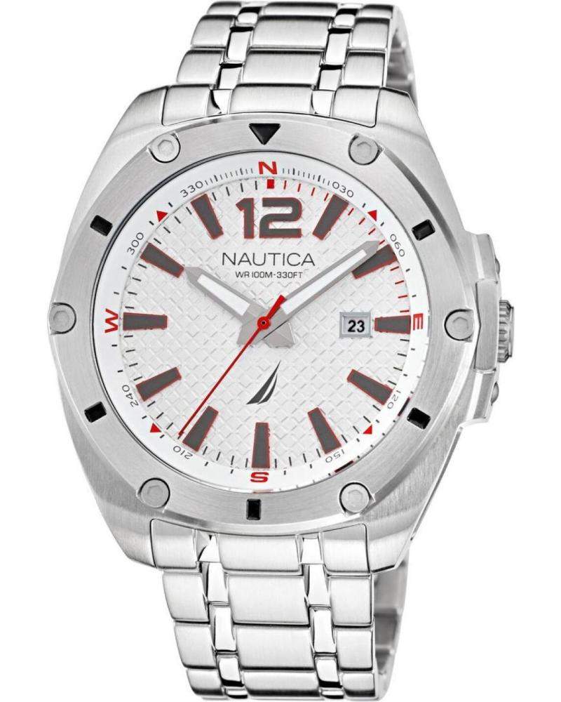 RELÓGIO NAUTICA NAPTCS221 COM MOSTRADOR BRANCO E PULSEIRA DE AÇO CINZENTA GRIS