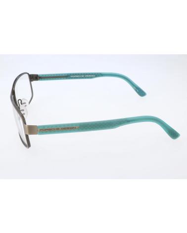 ARMAÇÃO DE ÓCULOS PORSCHE P8231-E RETANGULAR EM METAL CINZA COM HASTES VERDES