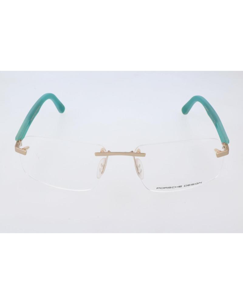 PORSCHE P8233-E RANDLOSE BRILLENFASSUNG MIT GRÜNEN BÜGELN UND GOLDENEM STEG