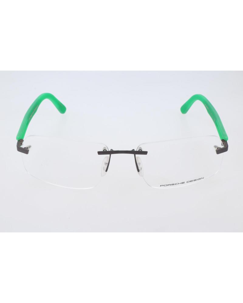 PORSCHE P8233-F RANDLOSE BRILLENFASSUNG MIT GRÜNEN BÜGELN UND SCHWARZEM STEG
