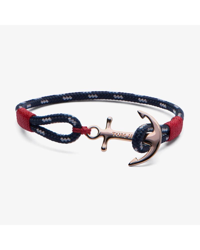 BRACELET TOM HOPE TM0080 NAUTIQUE ANCRE BLEU MARINE ET ROUGE BRONZE