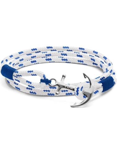 PULSEIRA TOM HOPE TM0161 TRANÇADA BRANCA E AZUL COM ÂNCORA PRATEADA
