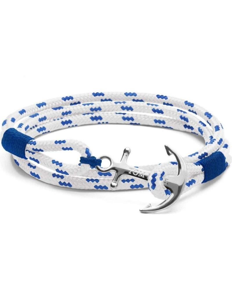 BRACELET TOM HOPE TM0161 TRESSÉ BLANC ET BLEU AVEC ANCRE ARGENTÉE
