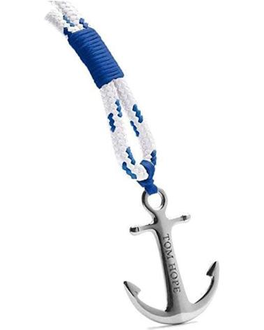 TOM HOPE TM0163 BRAIDED BRACELET WHITE AND BLUE WITH STEEL ANCHOR BLANCO AZUL